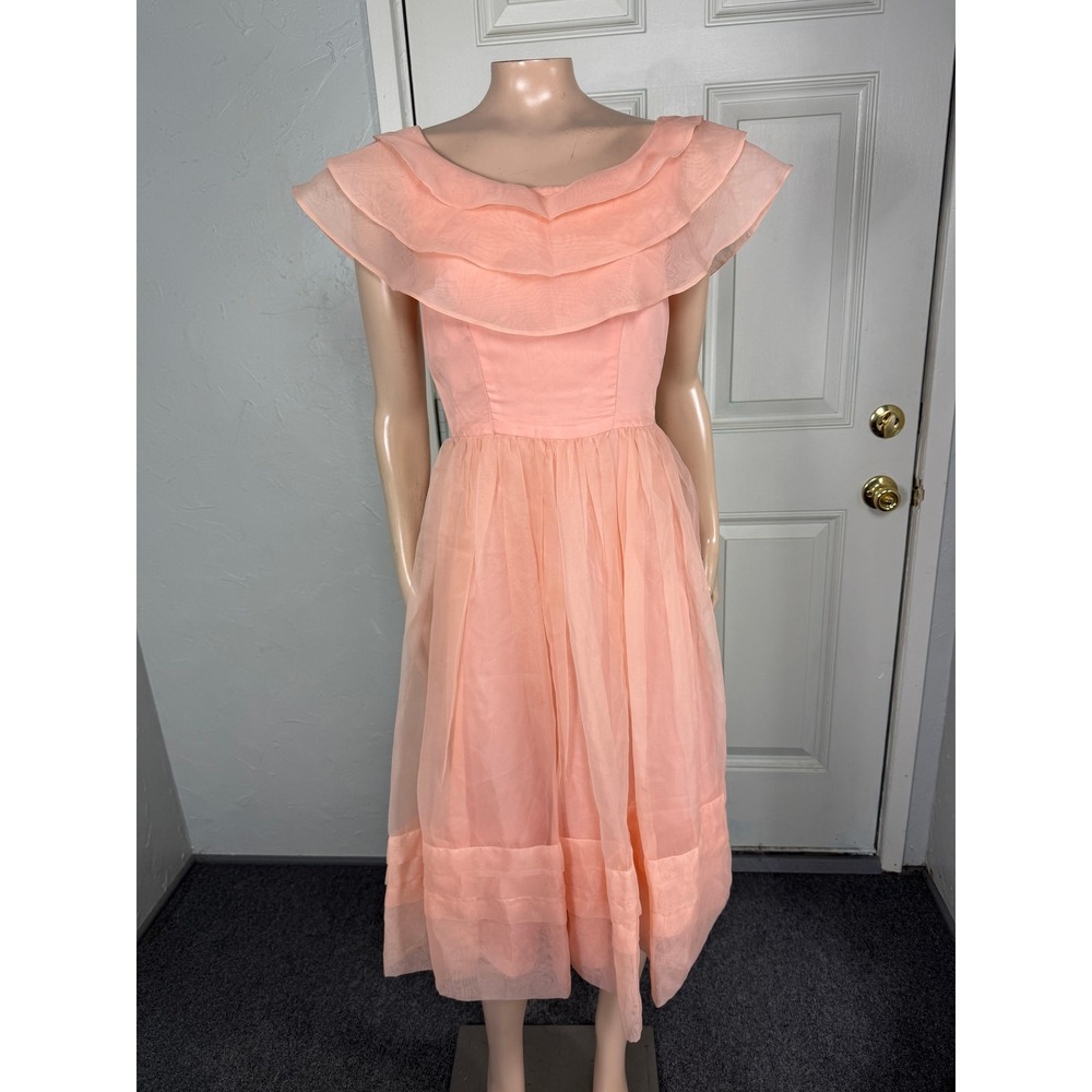 Vintage 70s Amy Rose Women's Dress Party California Formal Peach Evening R3-5